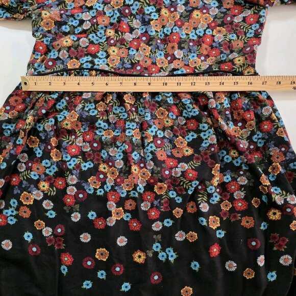 Zara Trafaluc Tunic Women M Black Floral LS Whimsigoth Boho Empire Waist Flowy - Picture 6 of 15
